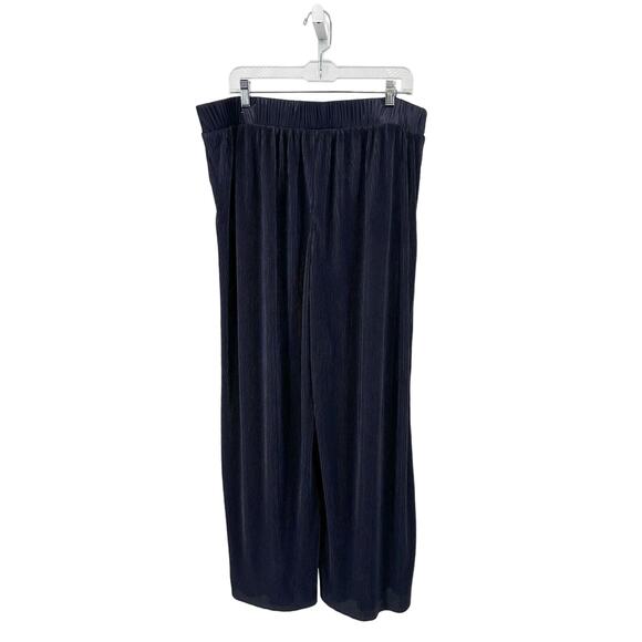 Lane Bryant Navy Wide Leg Pants Womens 18/20 Ribbed Pull On High Rise Stretch - Picture 1 of 6
